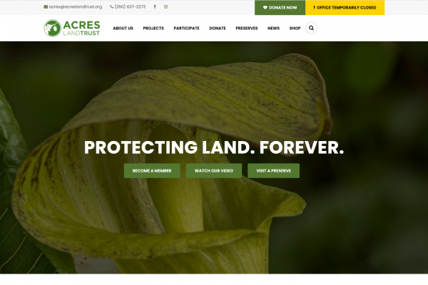 Screenshot of the ACRES website