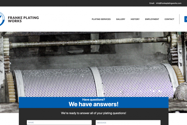 Screenshot of the Franke Plating Works site