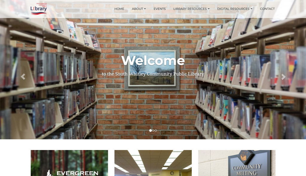Screenshot of the South Whitley Community Public Library Homepage